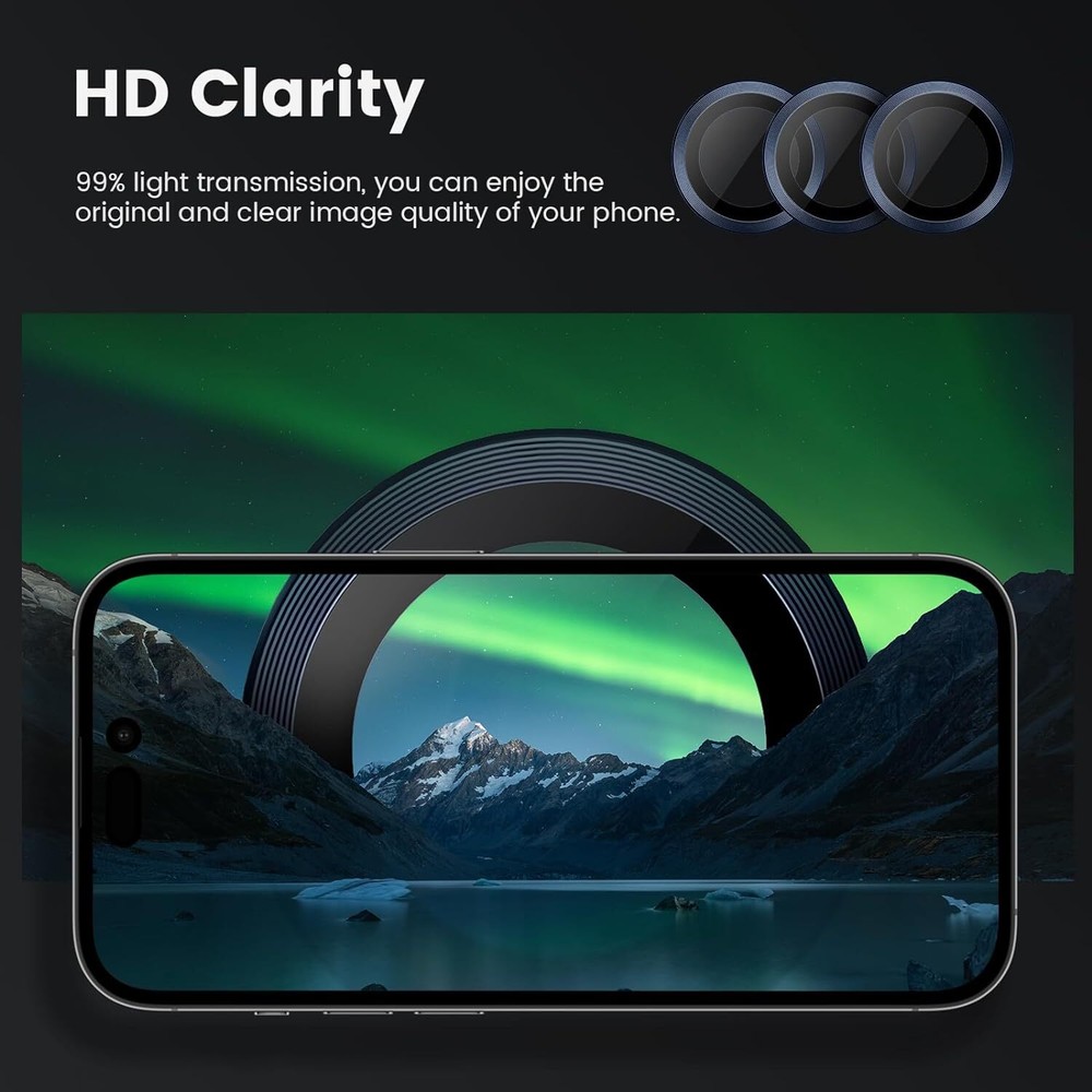2 Pack For iPhone 15 Pro Max/15 Pro Ring Tempered Glass Camera Lens Protector