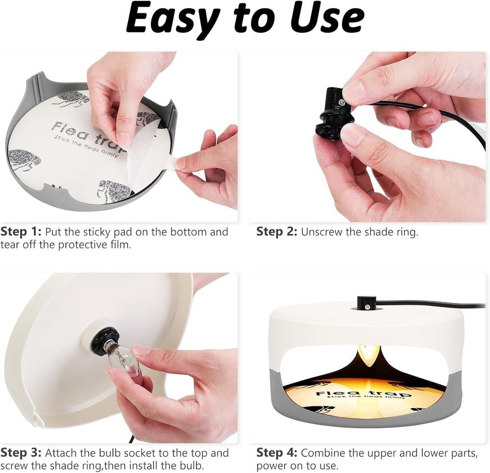 Flea Traps for Inside Your Home, 2 Pack Flea Trap with Sticky Pads Refills & Lig