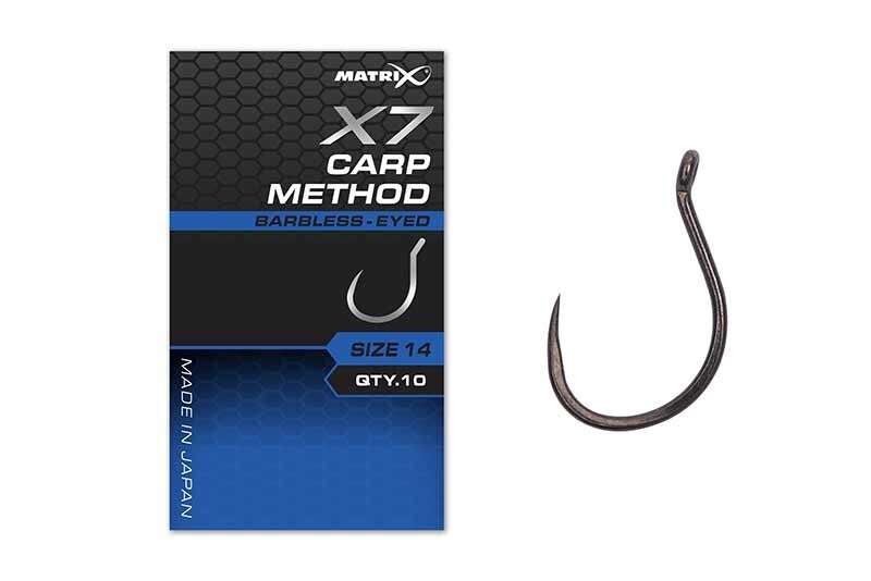 Matrix X7 Carp Method Hook - Barbless - Eyed Hooks - 10 Per Pack