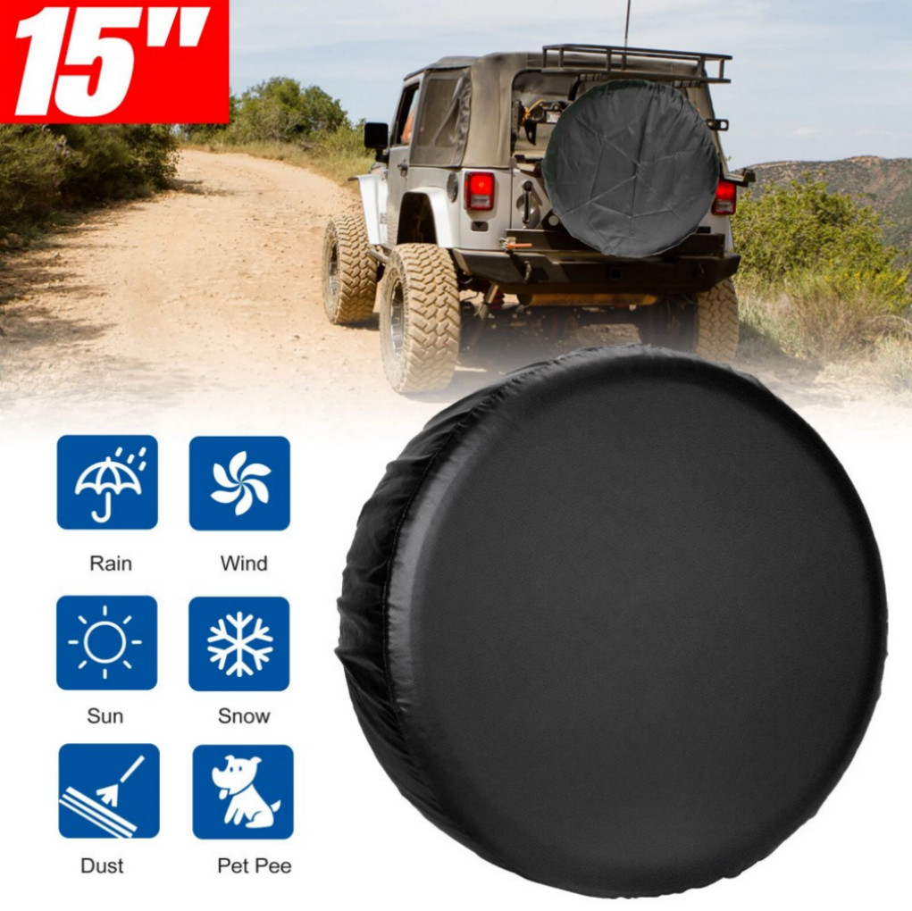 15'' Black DIY Spare Tire Cover Trailer Wheel & Tyre Protector Against Sun Rain