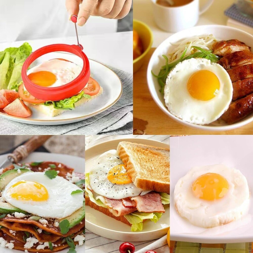 4 PCS Egg Ring Set Silicone Egg Ring Molds, Fried Egg Rings and Non-stick Egg
