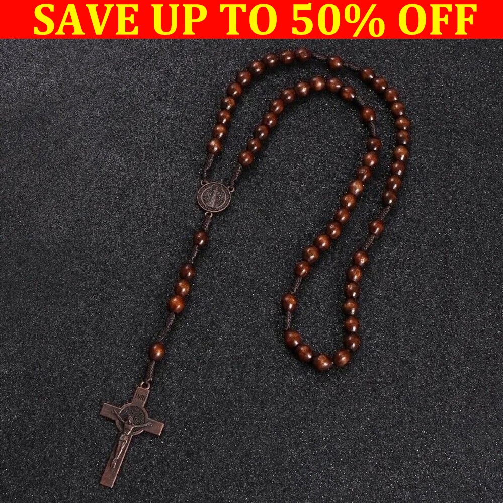 Rosary Cross Crucifix Handmade Wooden Beads Catholic Christian Traditional Style
