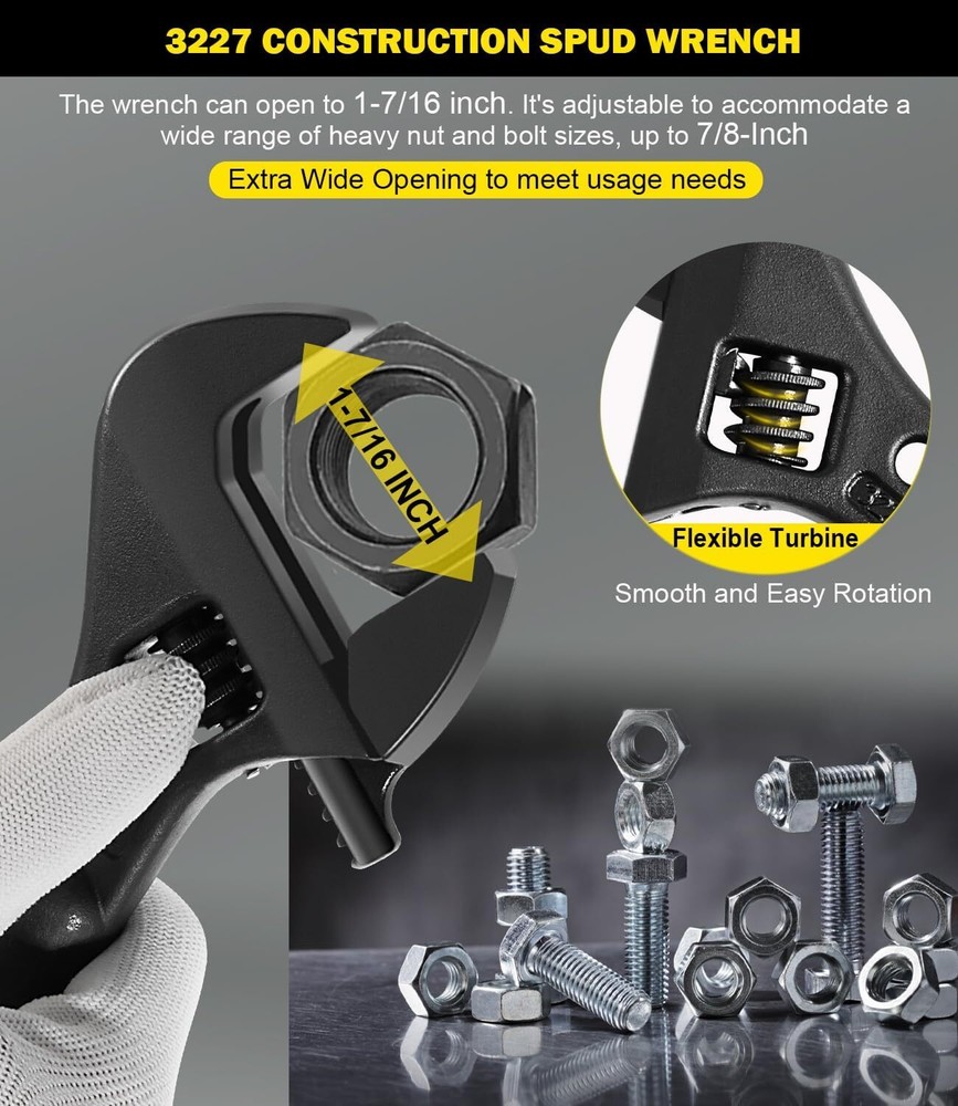 Tools 3227 Extra Wide Adjustable Wrench Construction Spud Wrench