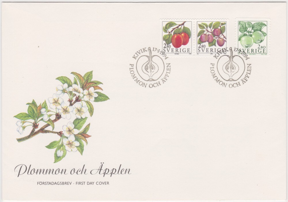 Sweden FDC 1994, Apples and Plums, mint