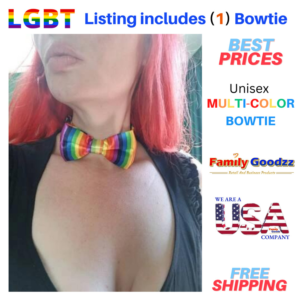 🌈Unisex LGBT Rainbow Bow Tie, Multi-Colored Tuxedo Bow Tie (1 pc) ❤️🧡💛💚💙💜