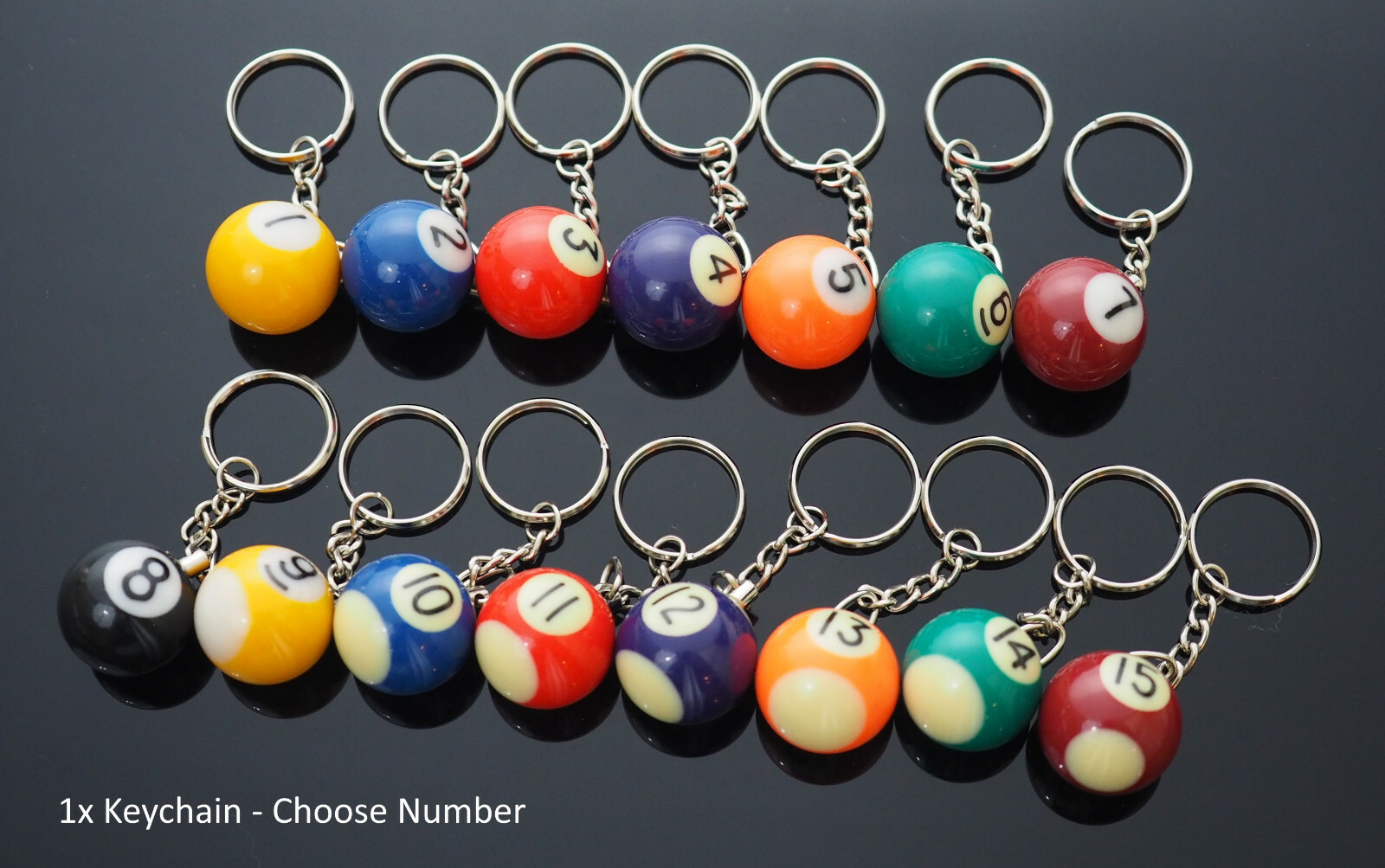 1x Billiards Table Pool Ball Keychain Cool Player Gift - Choose Numbers 1-15