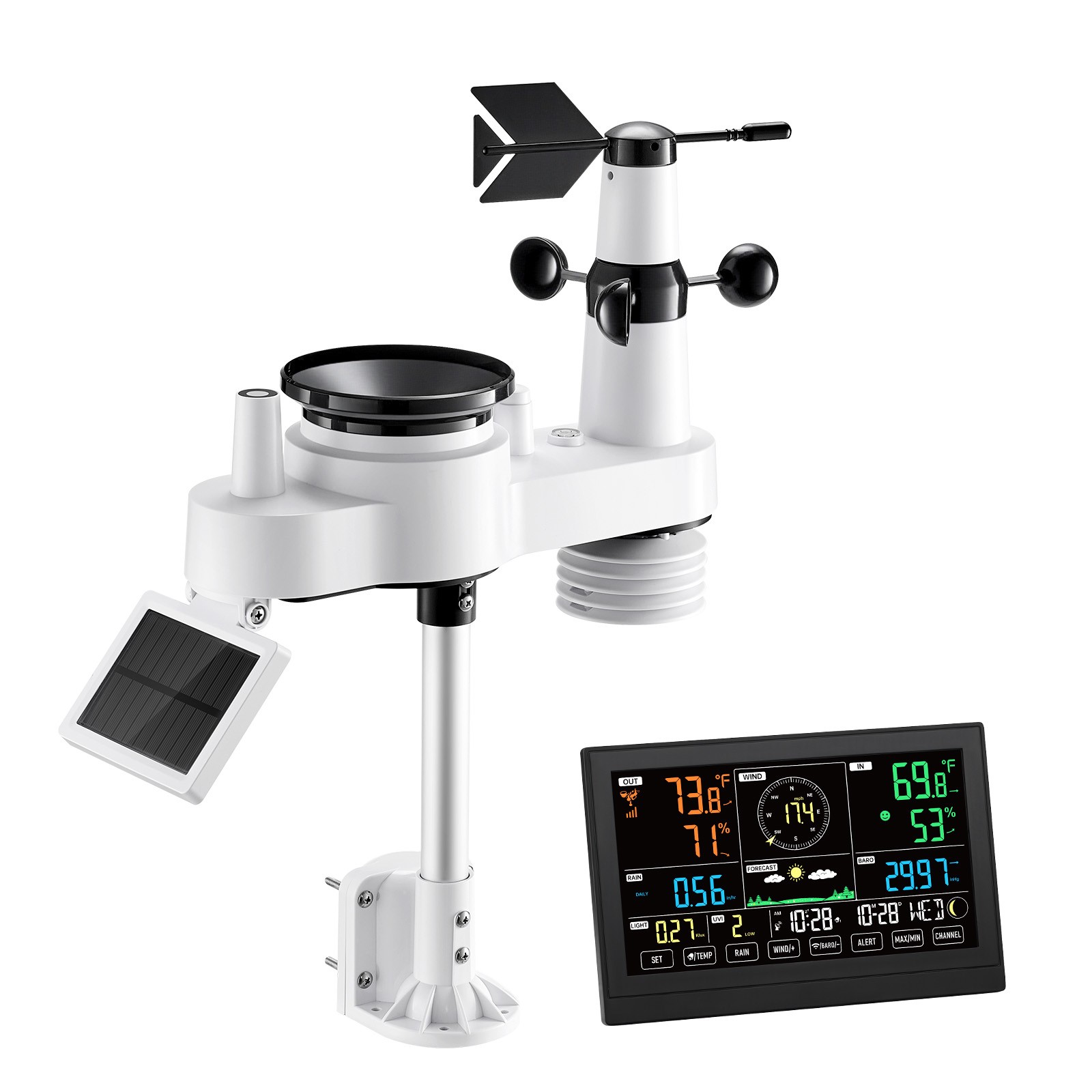 Uimoso 7-in-1 Wireless Weather Station 7.5'' Display and Indoor-Outdoor Sensor