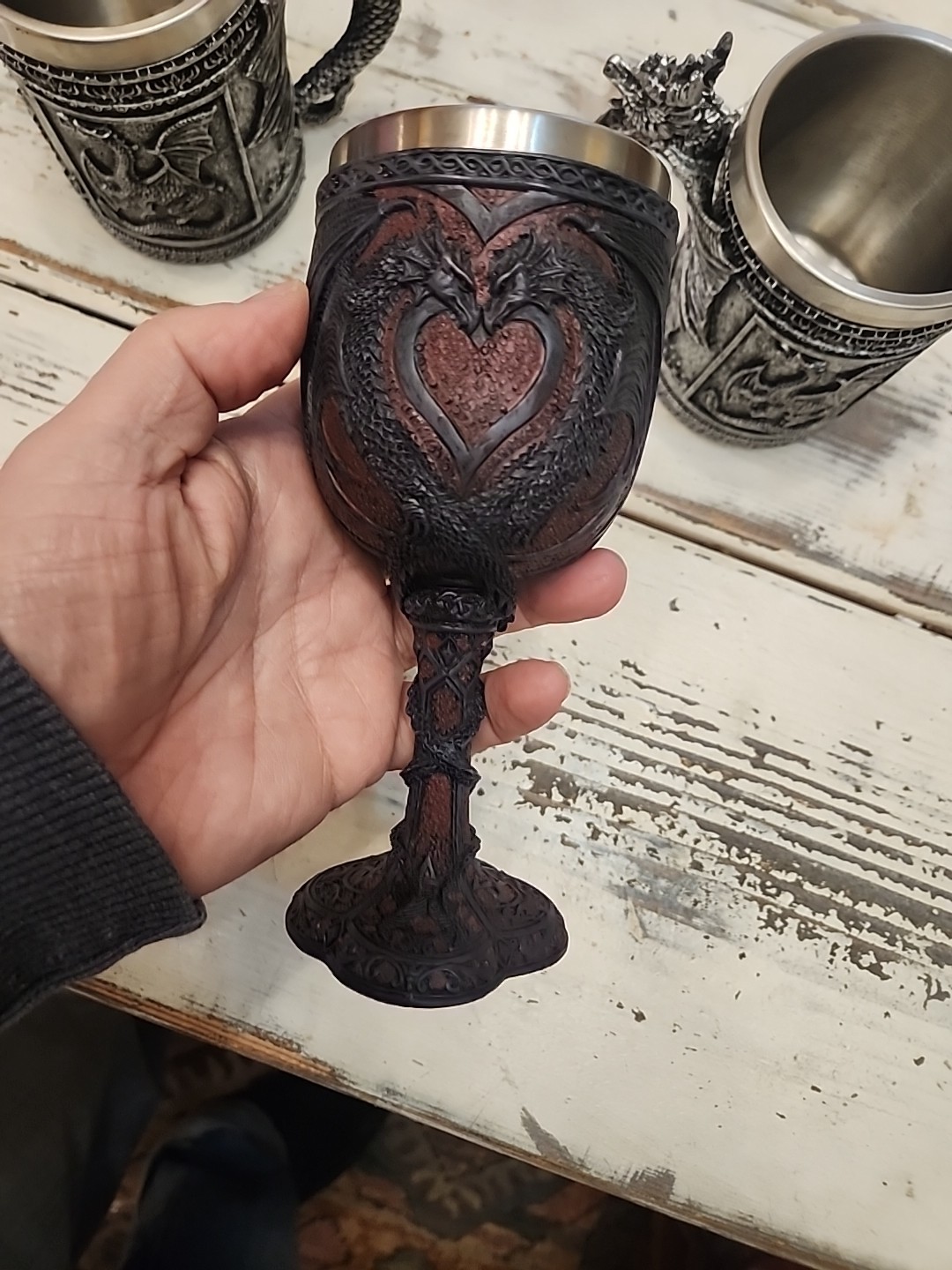 Double Dragon Drinking Chalice Goblet, 2 Wine Goblets, 2 Dragon Mugs ,D & D,