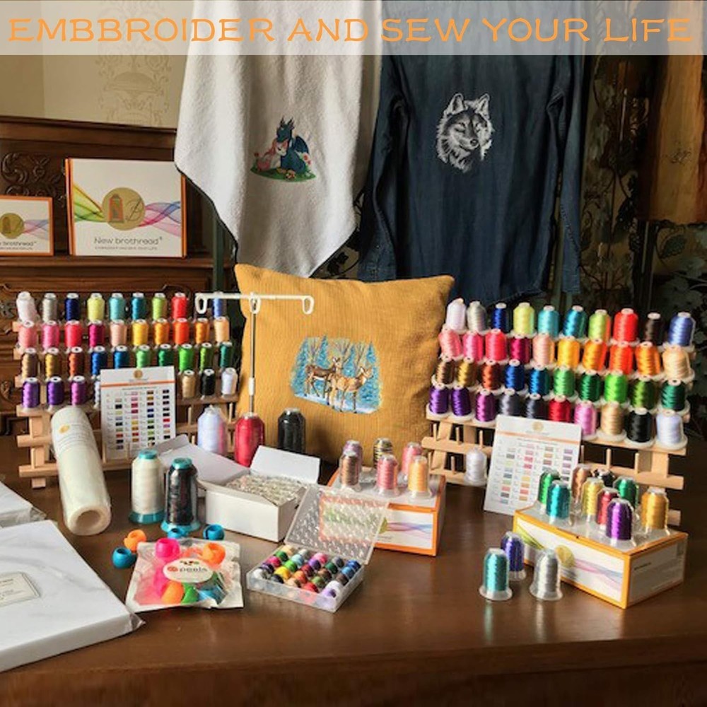 60 Spools Wooden Thread Rack/Thread Holder Organizer with Hanging Hooks for E...