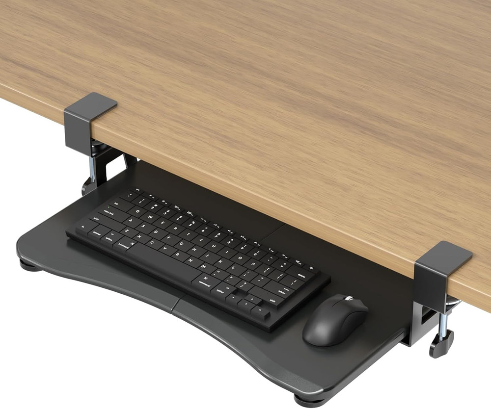 Suptek Small Keyboard Tray under Desk Pull Out with C Clamp Mount, Computer Keyb