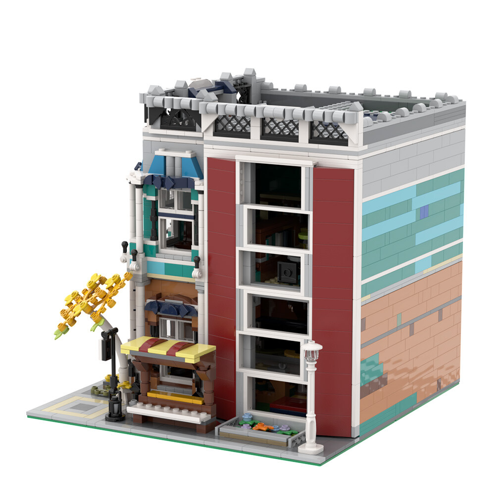 Modular Building: Café / Library Model with Interior 2287 Pieces MOC Build