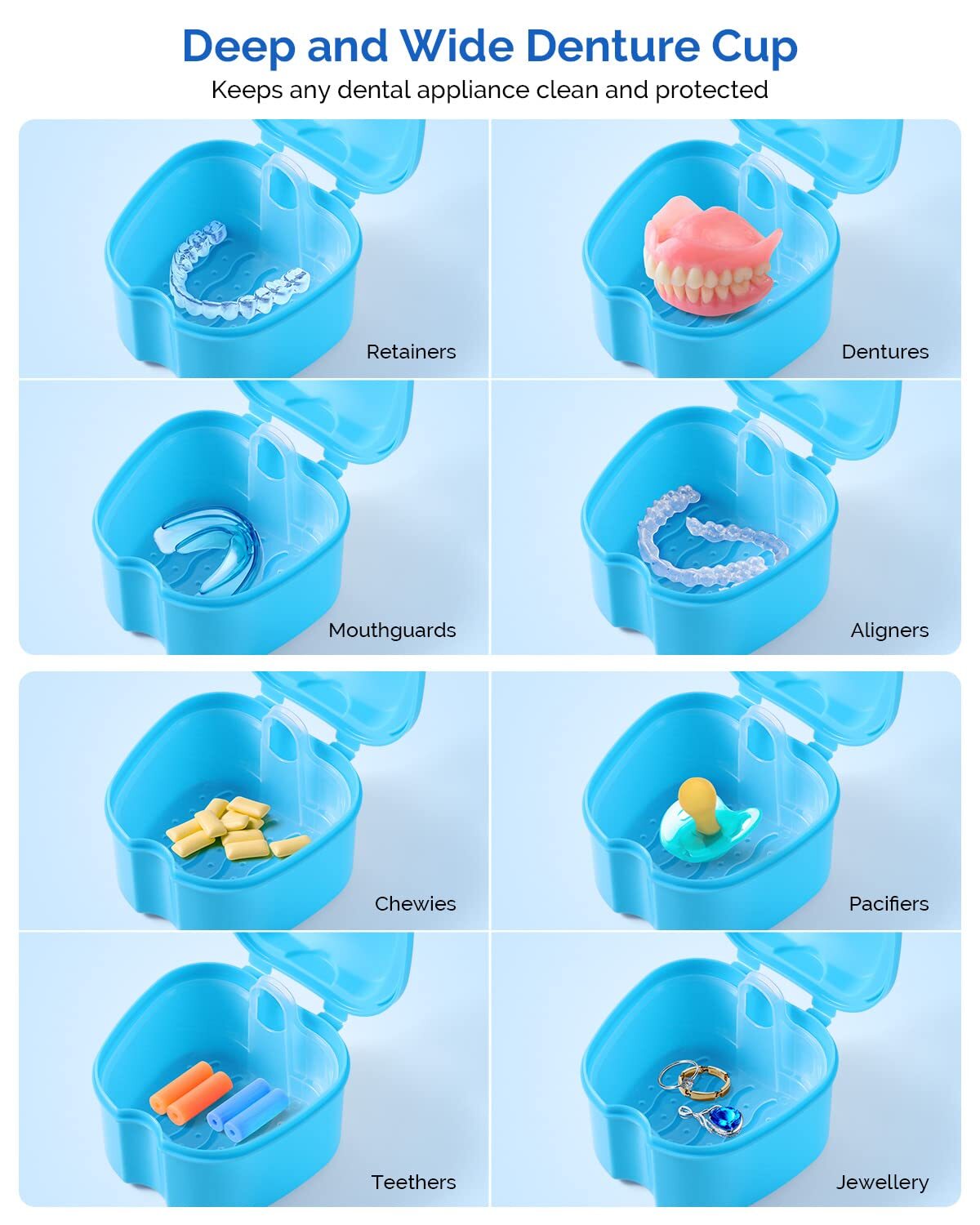 2Pcs JMU Denture Bath Storage Retainer Box Orthodontic Retainer Case w/ Lid