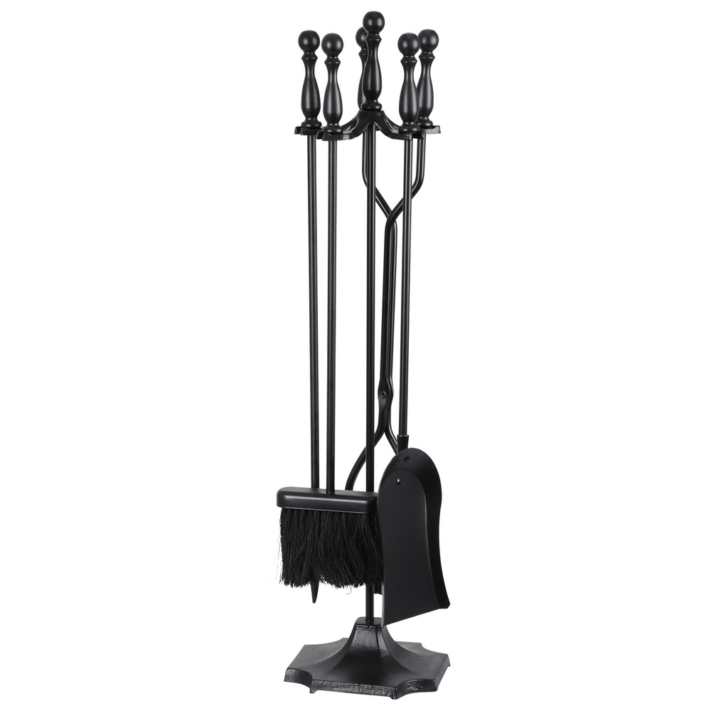5PCS Fireplace Tools Sets Black Handle Wrought Iron Large Fire Tool Set Indoor