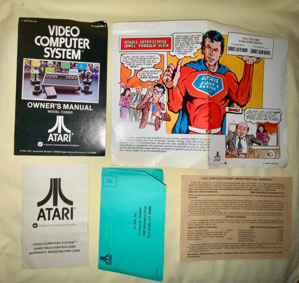 Atari 2600 Video Computer System Console CX-2600A w Documents-Tested-See Descrip