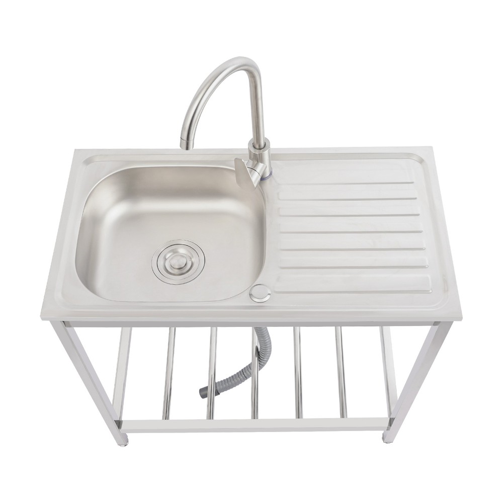 Stainless Steel Kitchen Sink Single Compartment Prep Table Freestanding Laundry