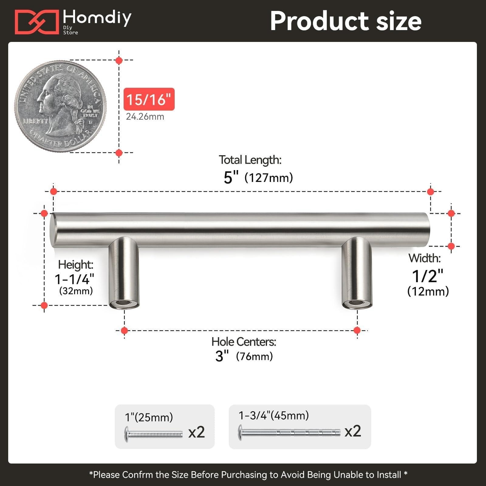 15 Pack Cabinet Pulls 3 in - Brushed Nickel Stainless Steel Drawer Pull Handles.