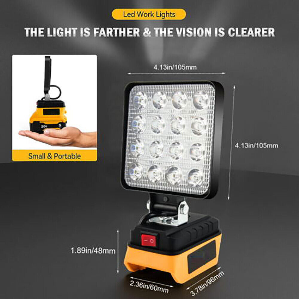 For Dewalt 20V Battery LED Work Light Flood Light Torch 2 USB Workshop Camping