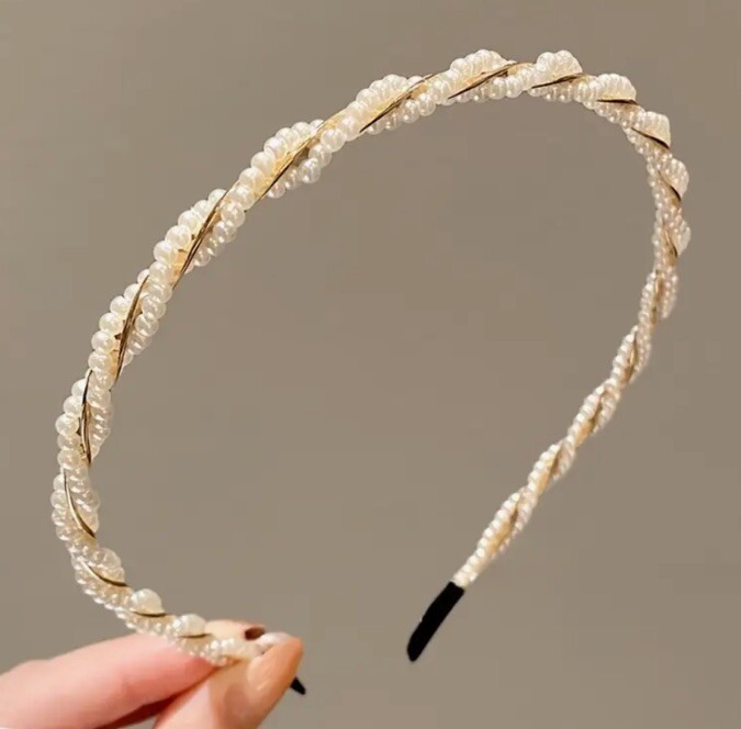 Pearl Twist Headband Beaded Embellished Elegant Thin Headband Hair Accessory
