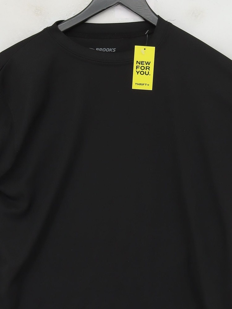 Brooks Men's T-Shirt S Black 100% Polyester Crew Neck Basic