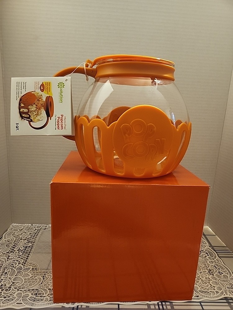 Ecolution Micro-Pop Microwave Popcorn Popper - 1 1/2 Qt - 1.5 Quart - Orange NWT
