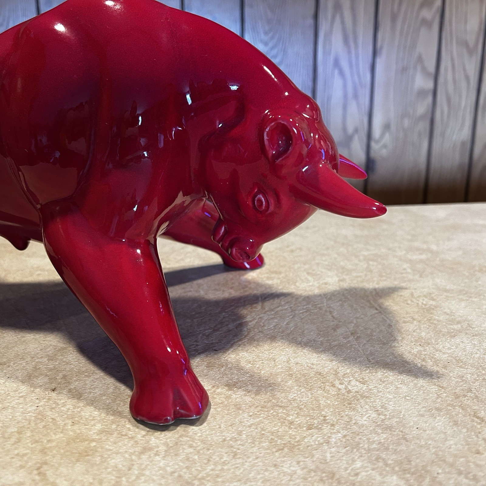 Vintage MCM Royal Haeger Red Glazed Charging Bull Sculpture Ceramic Pottery 18.5