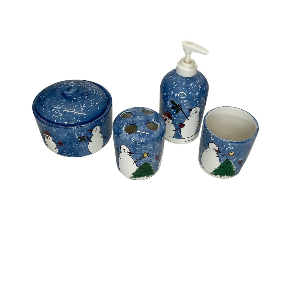 Snowman Bathroom Accessory Set | Winter Bathroom Decor | Hand Painted Ceramic