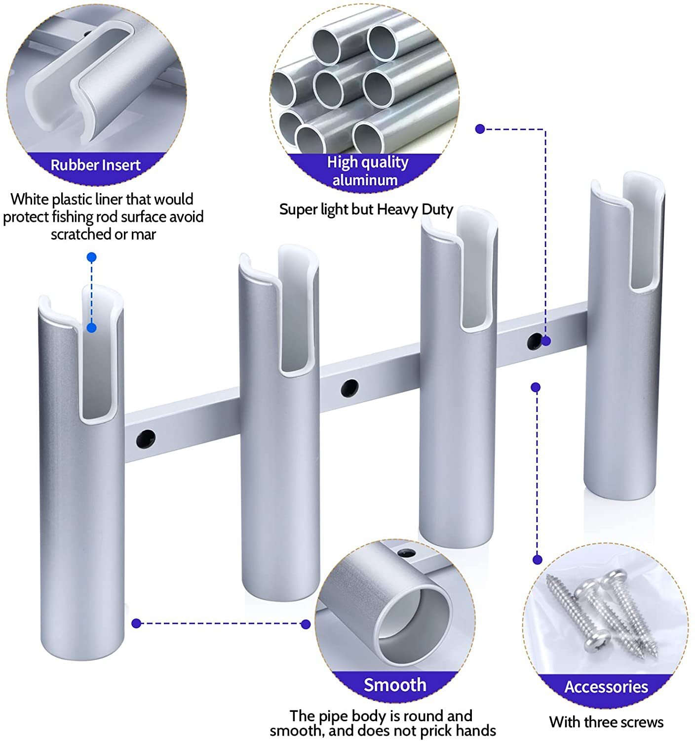 Aluminum 3/4 Tubes Marine Fishing Rod Holder for Boat Blue/Red/Gold/Silver