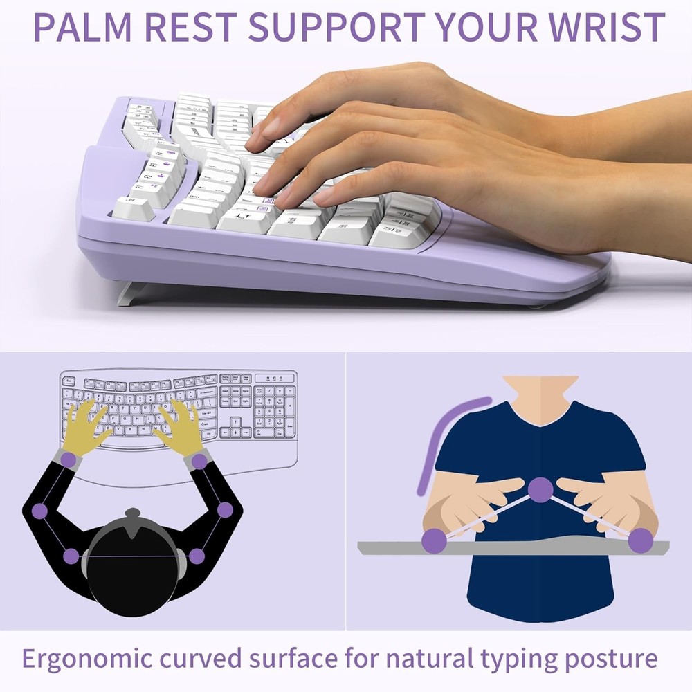 Ergonomic Wireless Keyboard Silent Mouse Combo Wave Keys Wrist Rest Plug & play