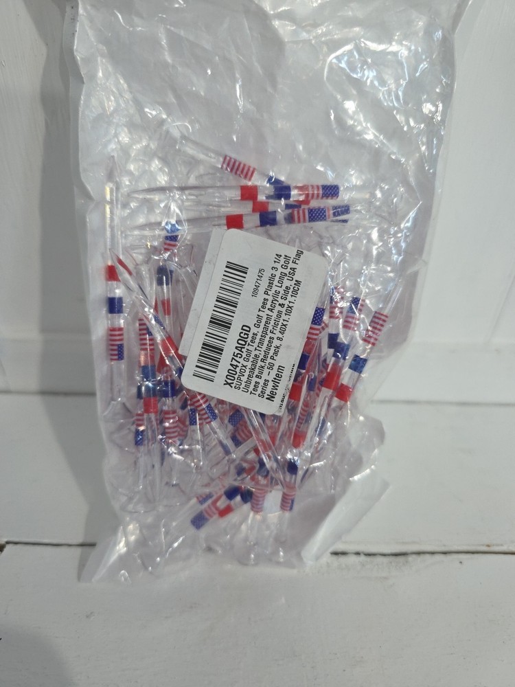 Plastic Golf Tees USA Clear Red Blue Stripes 50pcs