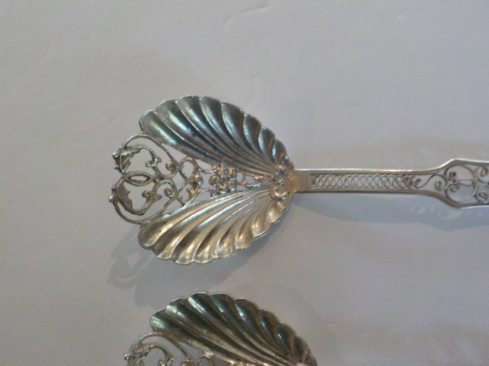 Pair Continental Silver Reticulated Bon-Bon Spoons