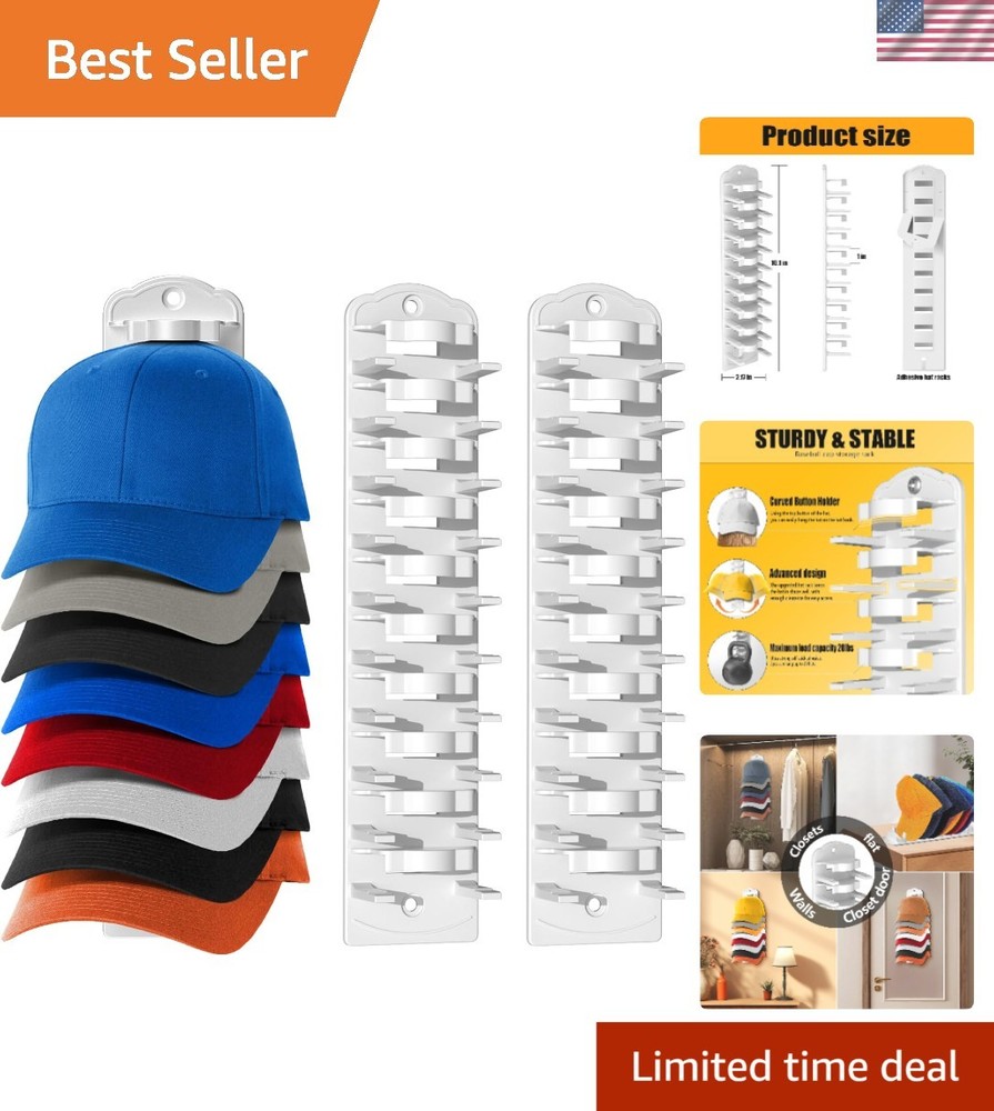 Space-Saving Wall Hat Rack - 2pcs Cap Organizer with No Assembly Required
