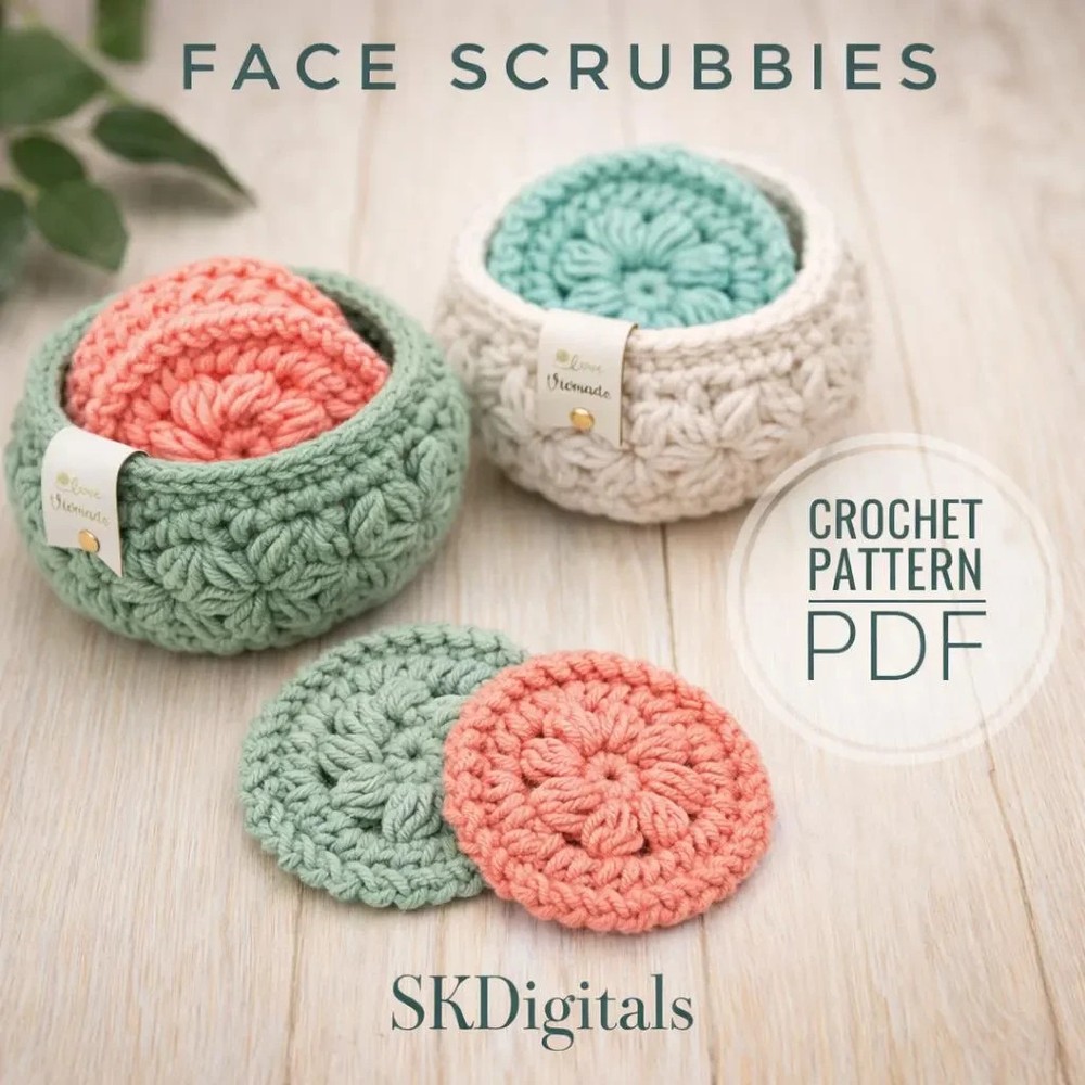 Crochet face scrubbies pattern|crochet basket pattern|Video tutorial face scrubi