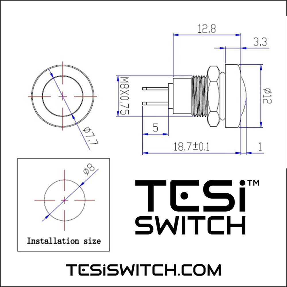 Tesi Switch MICRO Metal Black 8mm Momentary Guitar Kill Switch