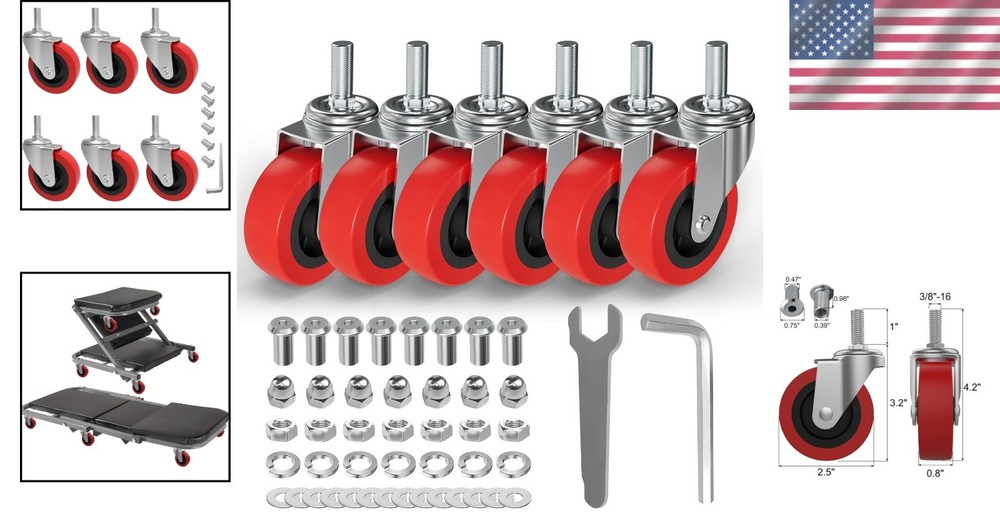Versatile 6 Pack Creeper Wheels - 2.5'' Heavy-Duty Casters for Multi-Surface