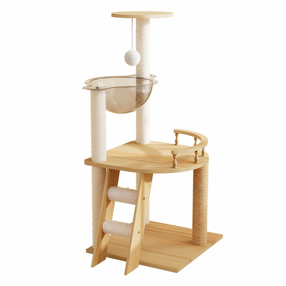Modern Cat Tower 41.3" Wood Cat Tree with Scratching Posts Perch Hammock
