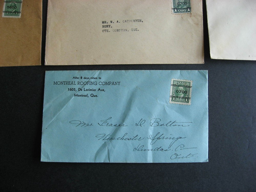 Canada 7 precancel covers, 1 is opened on 3 sides.