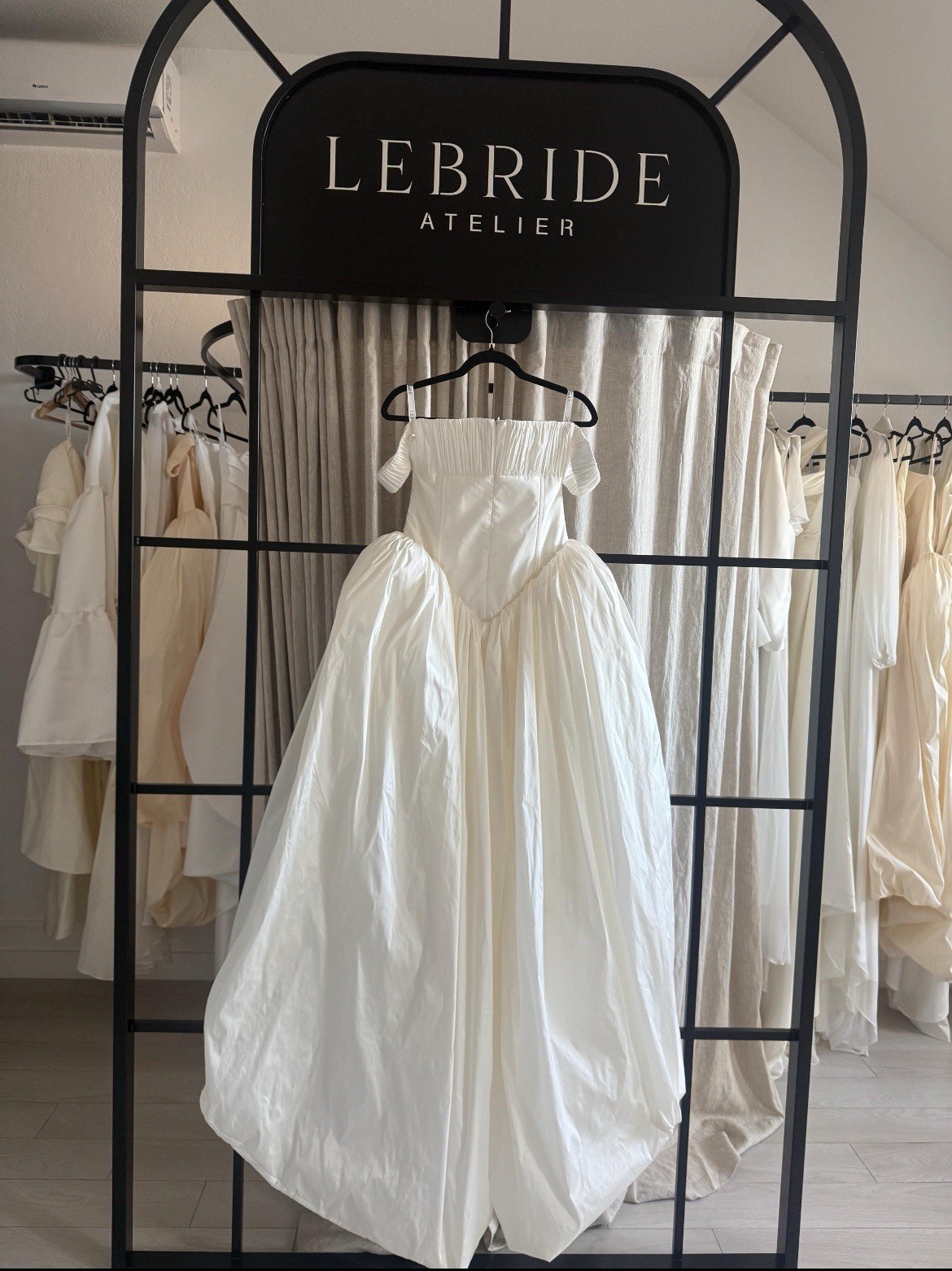 Off-the-Shoulder Taffeta Wedding Dress: Handmade Minimalist Bridal Gown