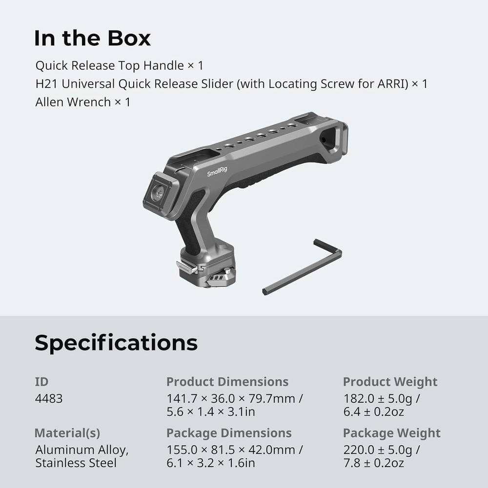 Quick Release Top Handle with Quick Release Slider, Two-Way Smooth Installation,