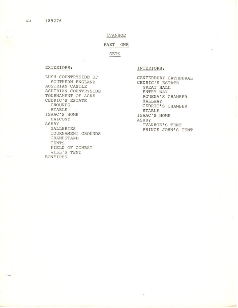 *IVANHOE Two-Part British Television Mini-Series Final Rev. Scripts PARTS 1 & 2