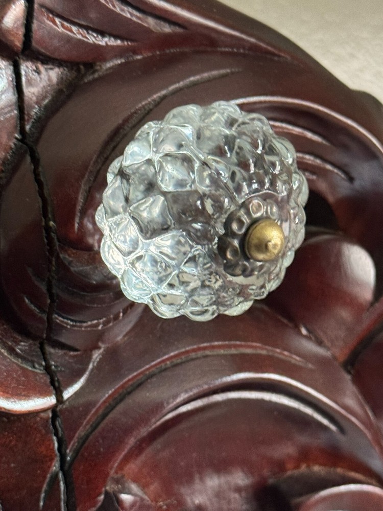 2 Vintage-Brass Clear Glass Pulls Furniture Handle Cabinet Drawer Hardware Knobs