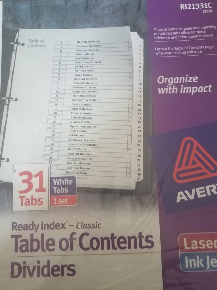 Avery Laser Ink Jet 31 Tabs White 1 set