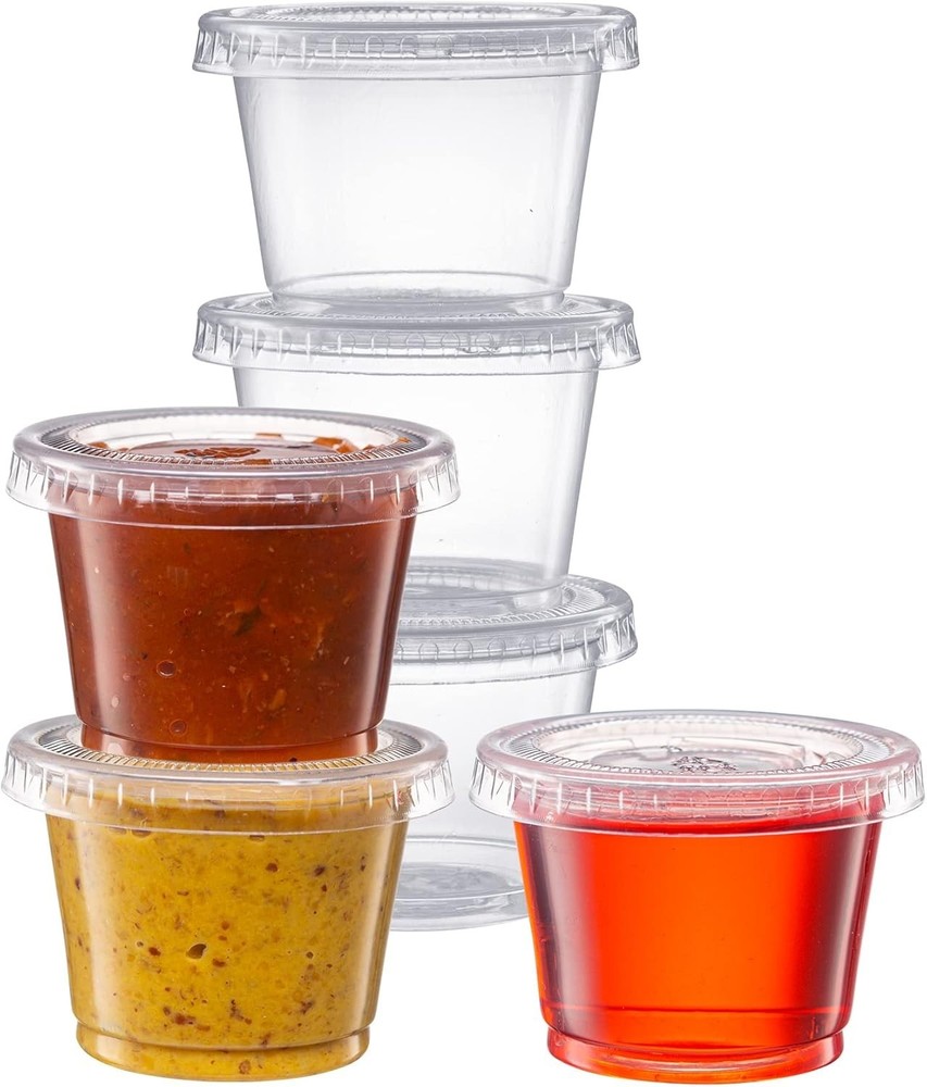 [1 oz. 100 Count Clear Disposable Plastic Portion Cups W/ Lids Small Plastic