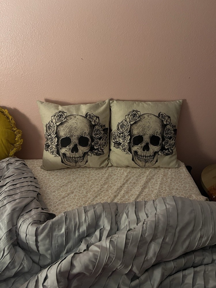 Floral Skull Pillow Case Set