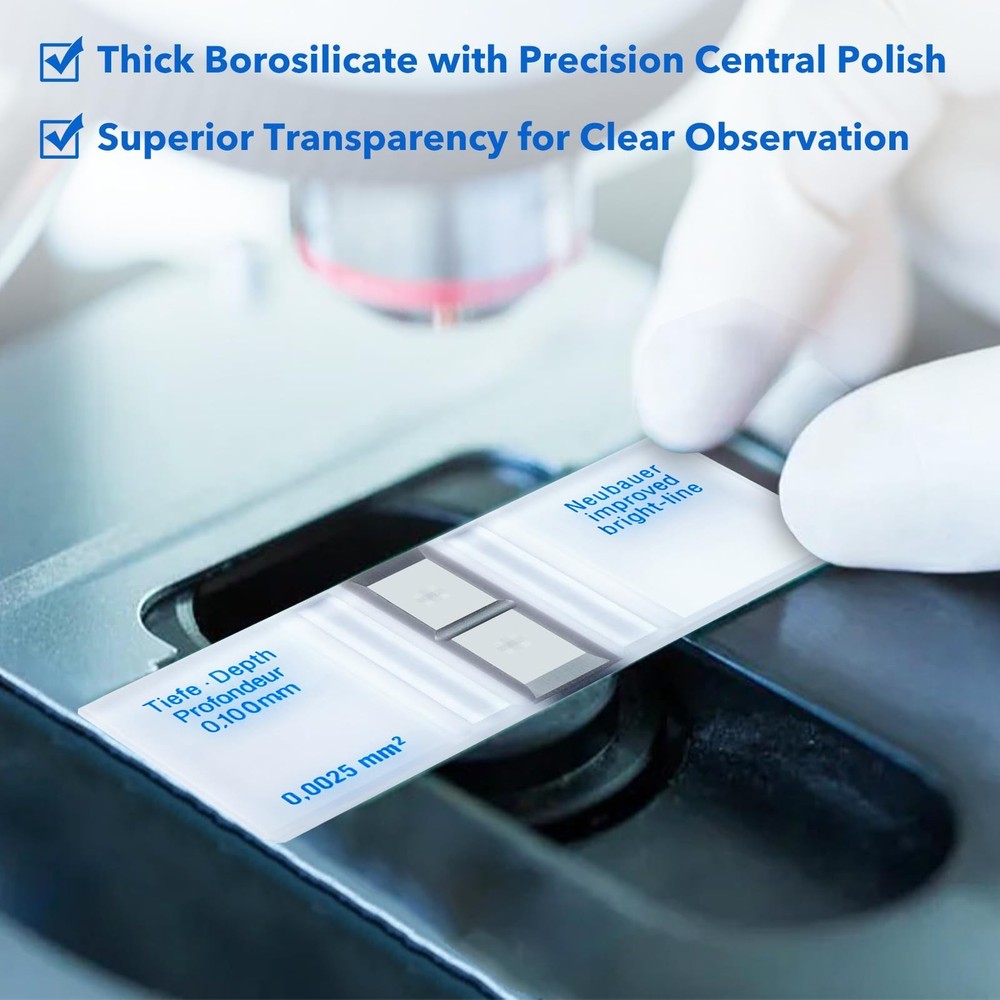 FOUR E'S SCIENTIFIC 2 Pack Improved Neubauer Hemocytometer, Cell Counting Cha...