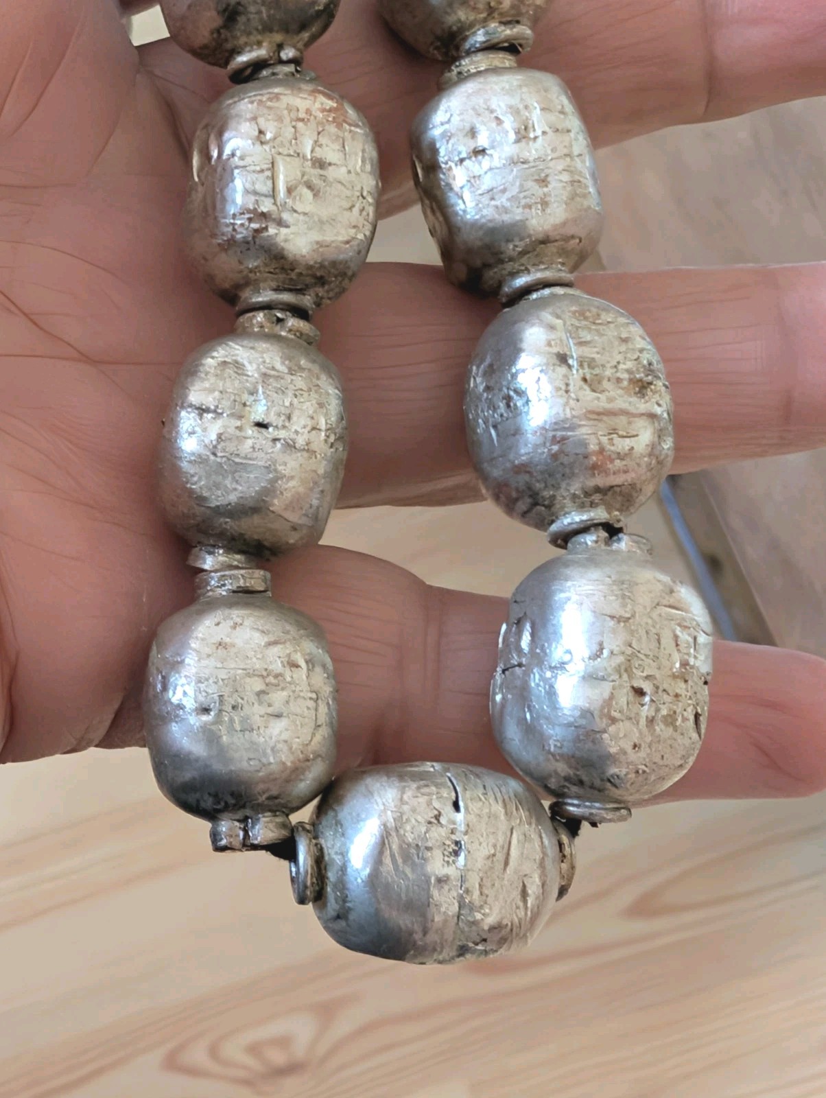 2 Vintage Silver Ethiopian Traditional Handmade Beads African Collectible