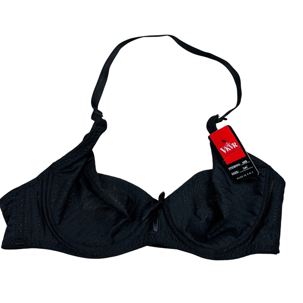 VKVR Black Underwire Halter Bra 34C Womens NWT Adjustable Strap