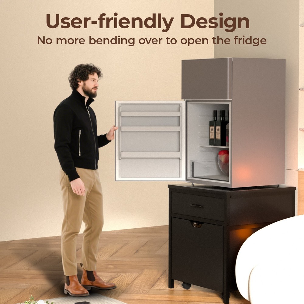 Mini Fridge Stand with Movable Storage Drawer Mobile Mini Refrigerator Stand