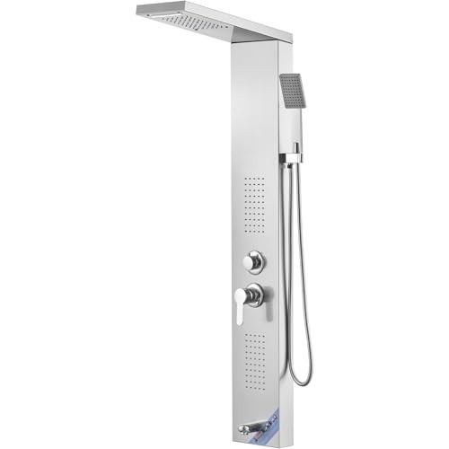 5-Mode Shower Panel System with LED, Rainfall & Waterfall, 2 Body Jets, Handheld