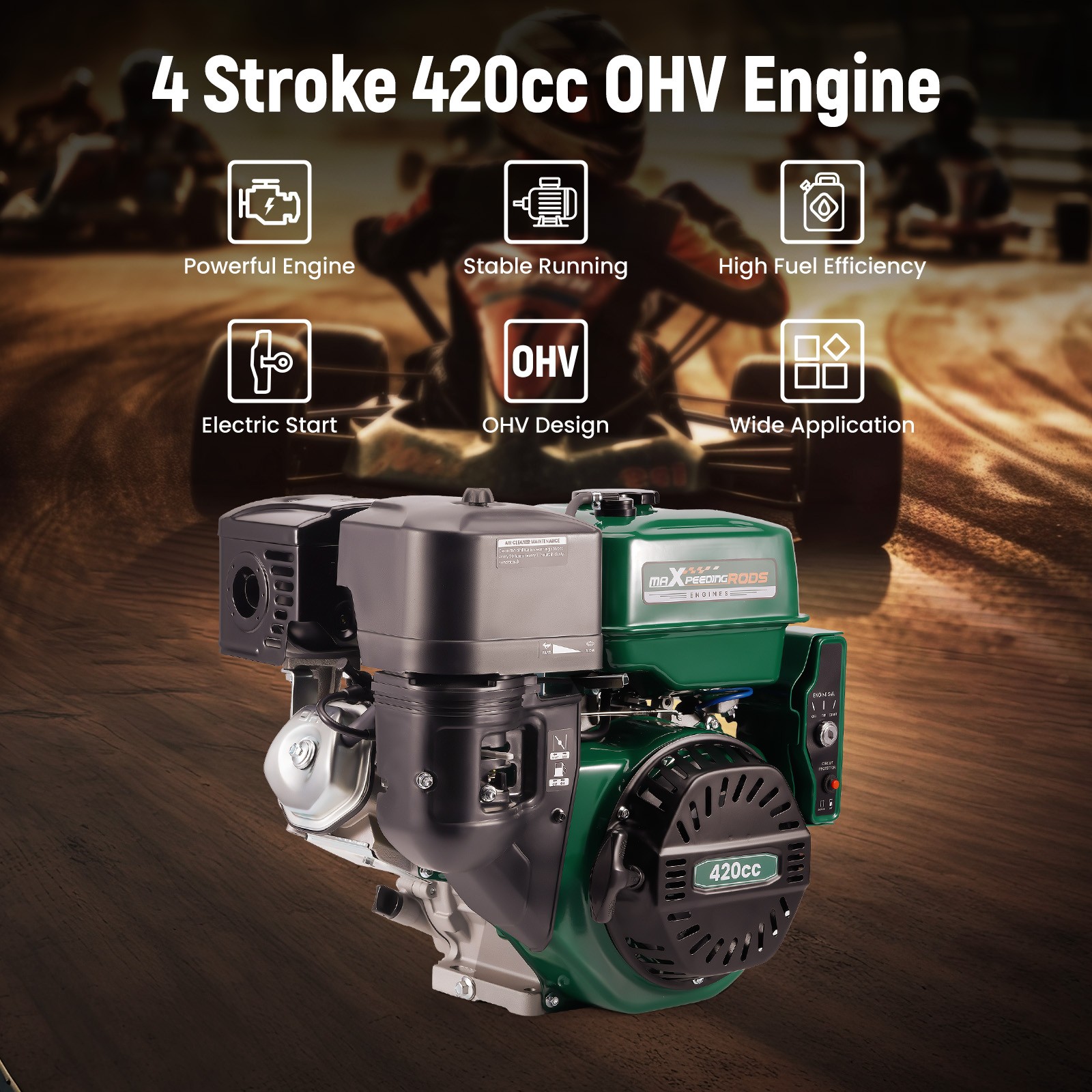 Engine OHV Horizontal Gas Engine Motor 420cc 15HP Electric Start Water Pumps