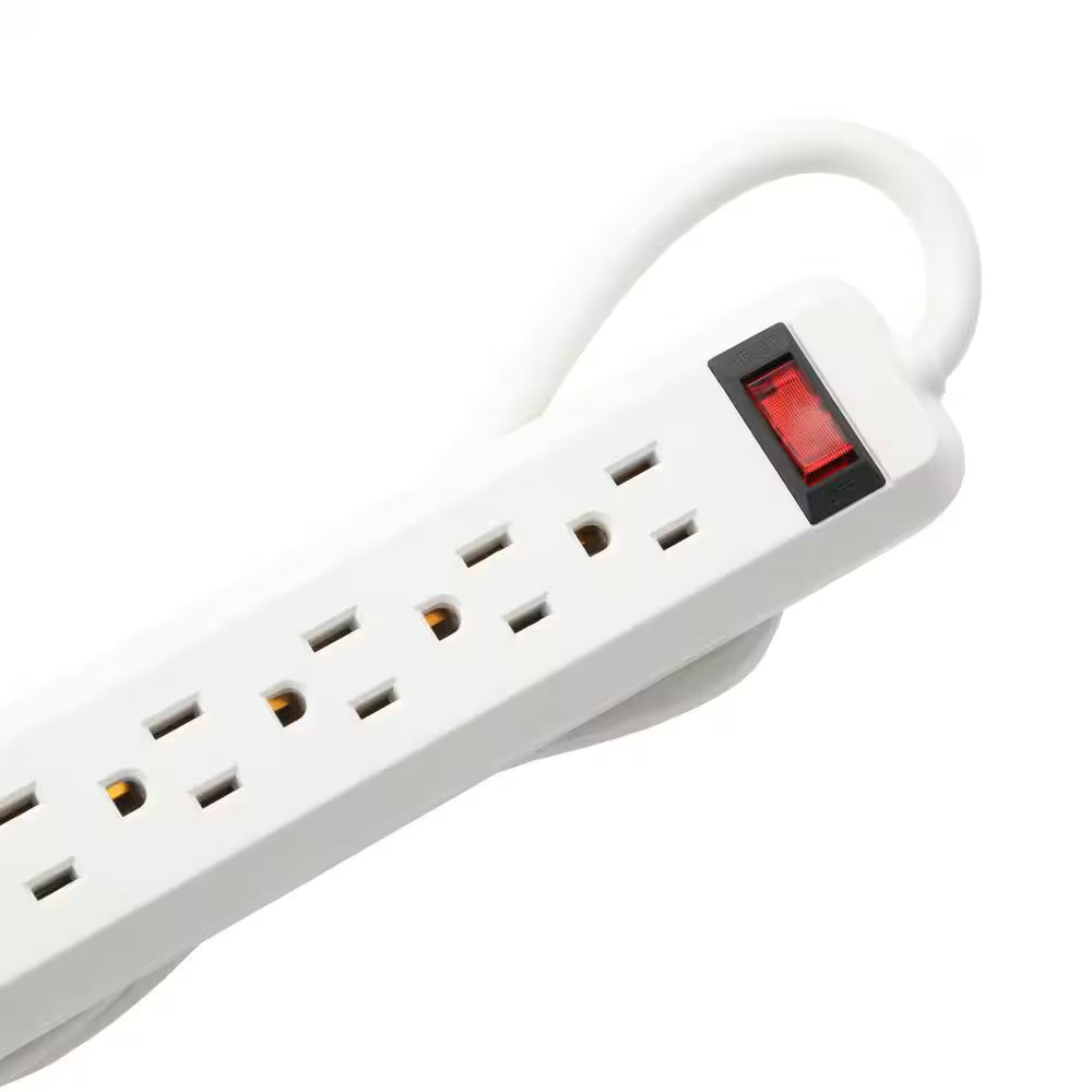 4 Ft. 6-Outlet Power Strip with 45 Degree Flat Angle Plug, White